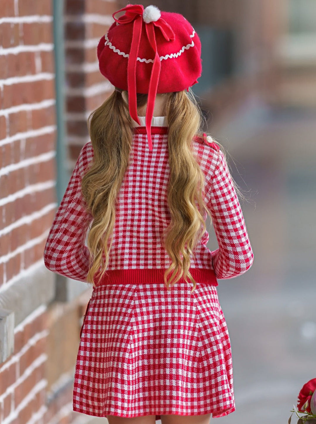 Preppy Chic Clothes | Red Plaid Sweater & Skirt Set | Mia Belle Girls