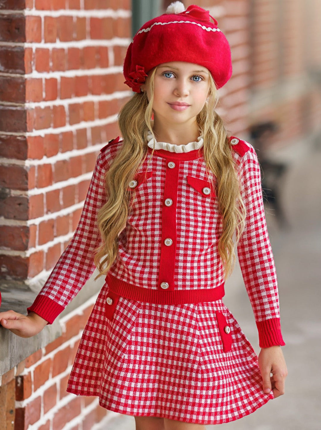 Preppy Chic Clothes | Red Plaid Sweater & Skirt Set | Mia Belle Girls