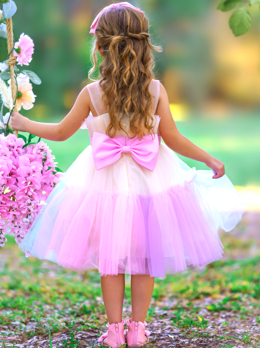 Girls Formal Dresses | Pastel Rainbow Ruffle Tulle Belted Party Dress