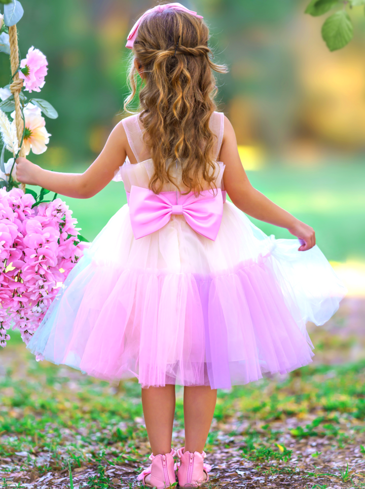 Girls Formal Dresses | Pastel Rainbow Ruffle Tulle Belted Party Dress