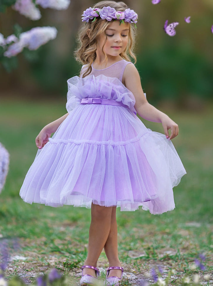 Little Girls Formal Dresses | Lavender Sheer Belted Tulle Tutu Dress