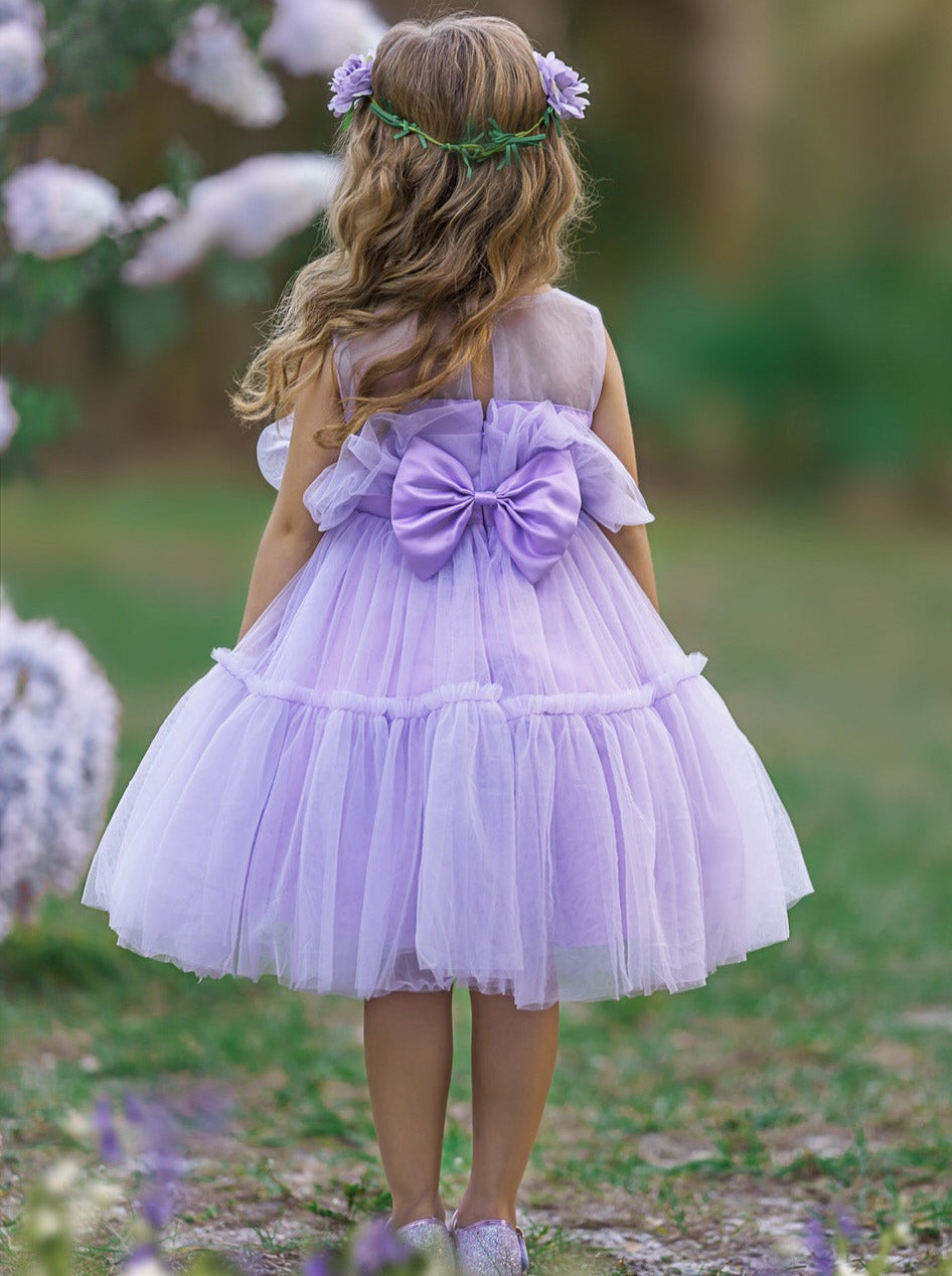 Little Girls Formal Dresses | Lavender Sheer Belted Tulle Tutu Dress