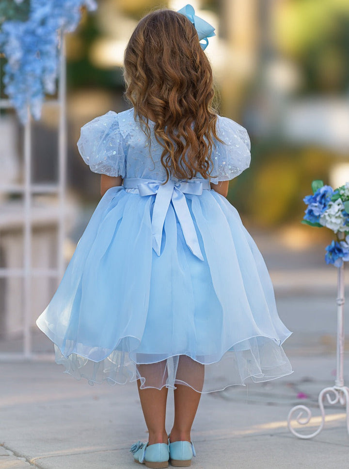 Girls Formal Dresses | Sequin Puff Sleeve Mid Length Formal Dress