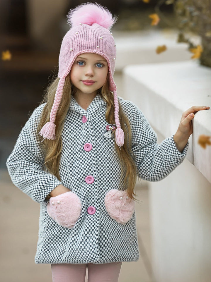 Girls Medium Long Wool Hooded with Fluffy Pockets Coat 18M-8Y Grey