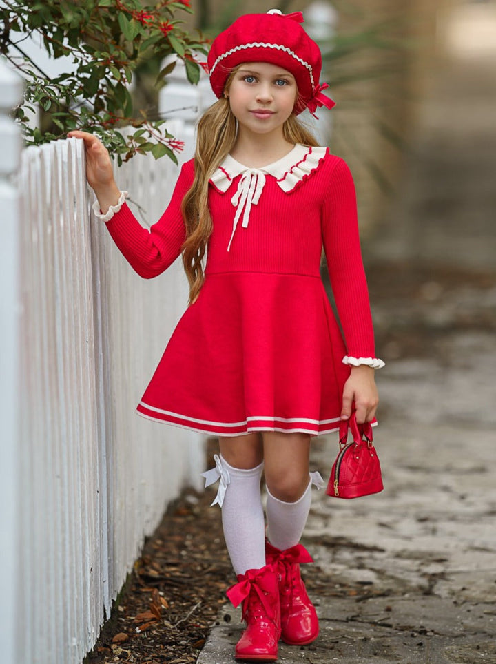 Preppy Girls' Clothing | Ruffle Collar Sweater Dress - Mia Belle Girls