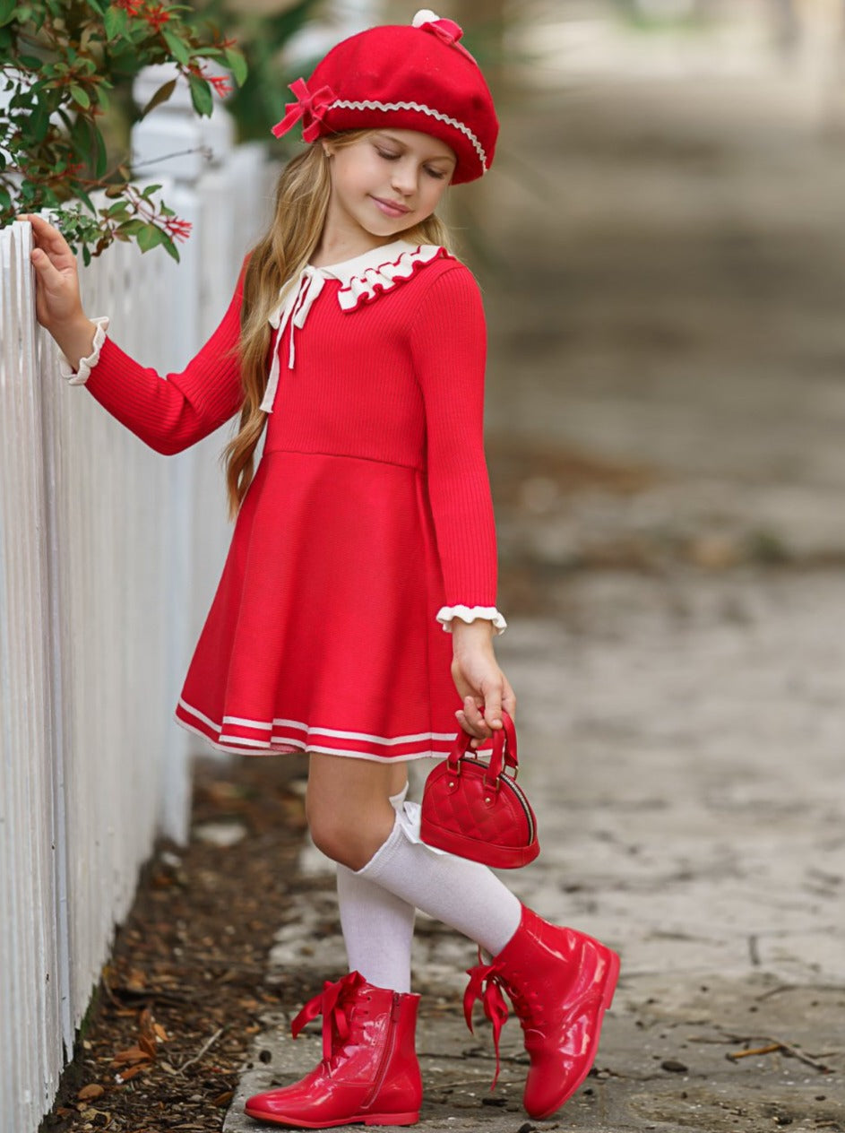 Preppy Girls' Clothing | Ruffle Collar Sweater Dress - Mia Belle Girls