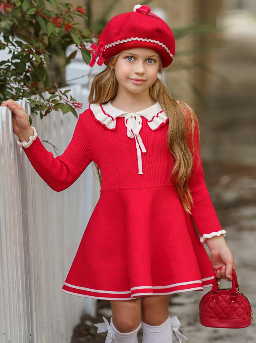 Preppy Girls' Clothing | Ruffle Collar Sweater Dress - Mia Belle Girls