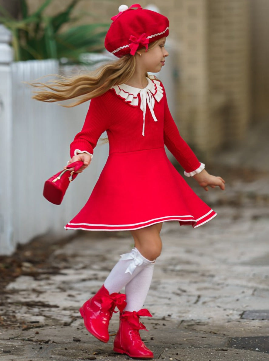 Preppy Girls' Clothing | Ruffle Collar Sweater Dress - Mia Belle Girls