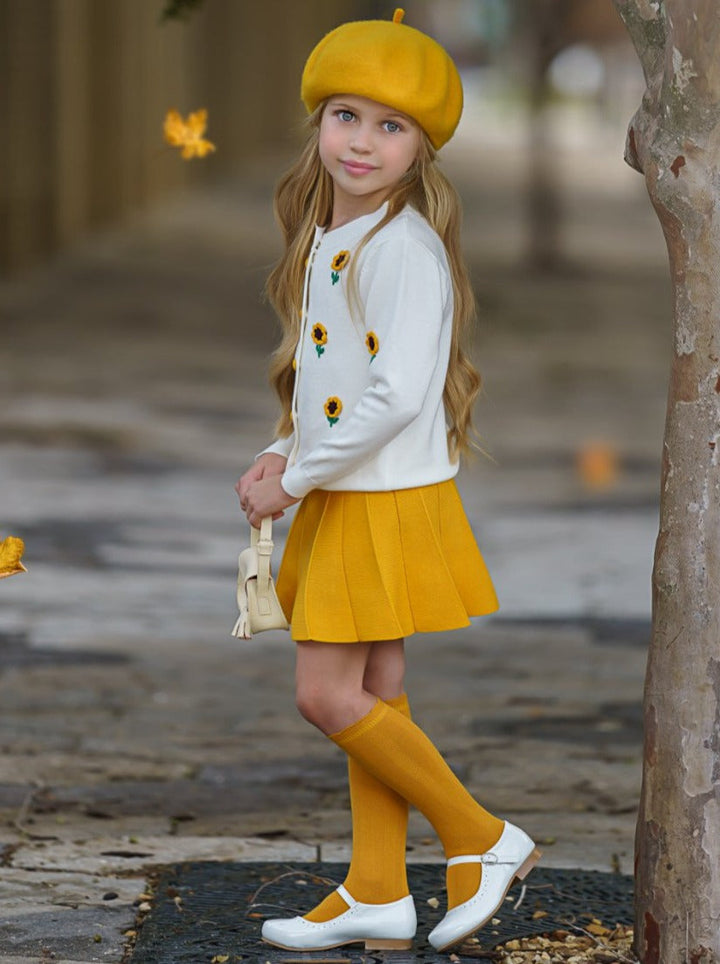 Preppy Chic Clothes | Sunflower Cardigan & Skirt Set | Mia Belle Girls