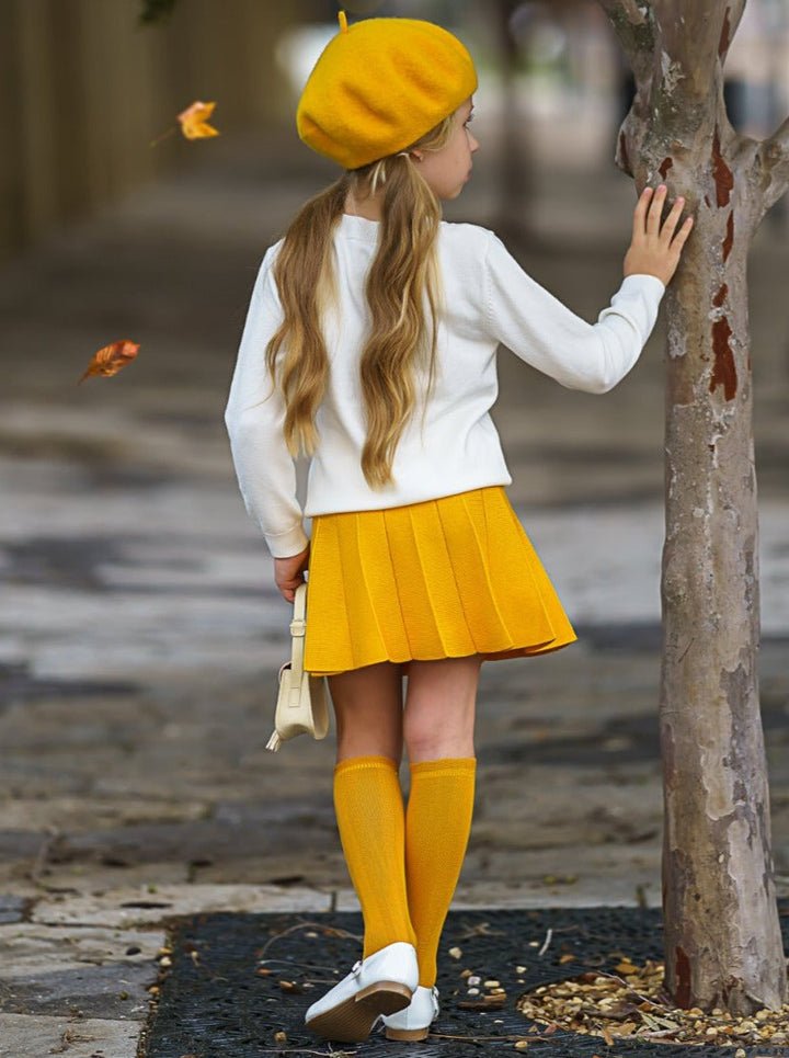 Preppy Chic Clothes | Sunflower Cardigan & Skirt Set | Mia Belle Girls