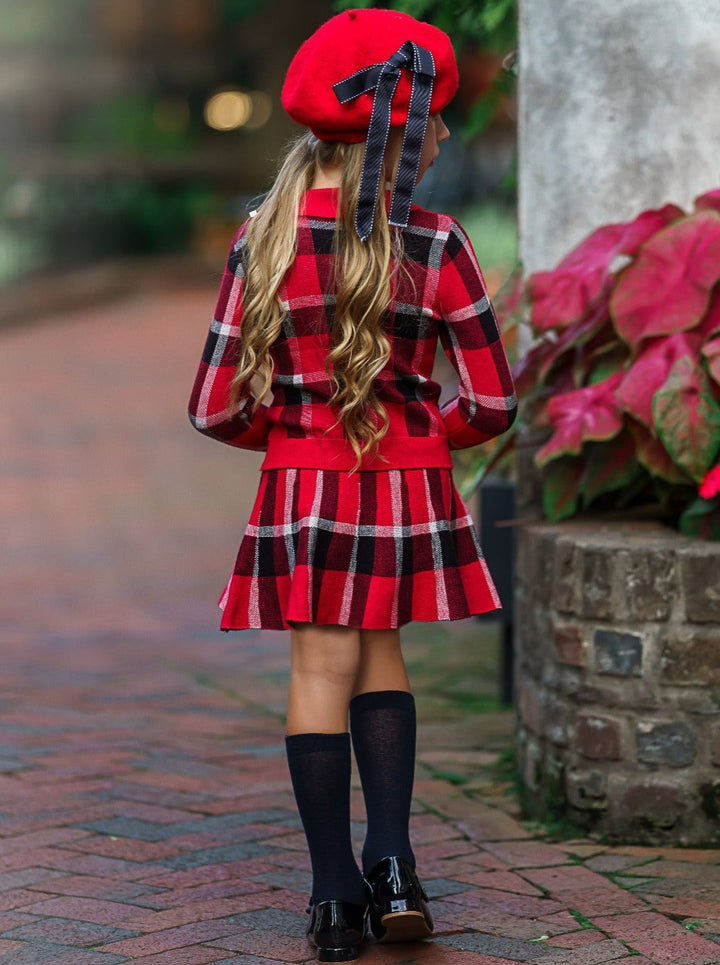 Preppy Chic Outfits | Plaid Sweater & Skirt Set | Mia Belle Girls