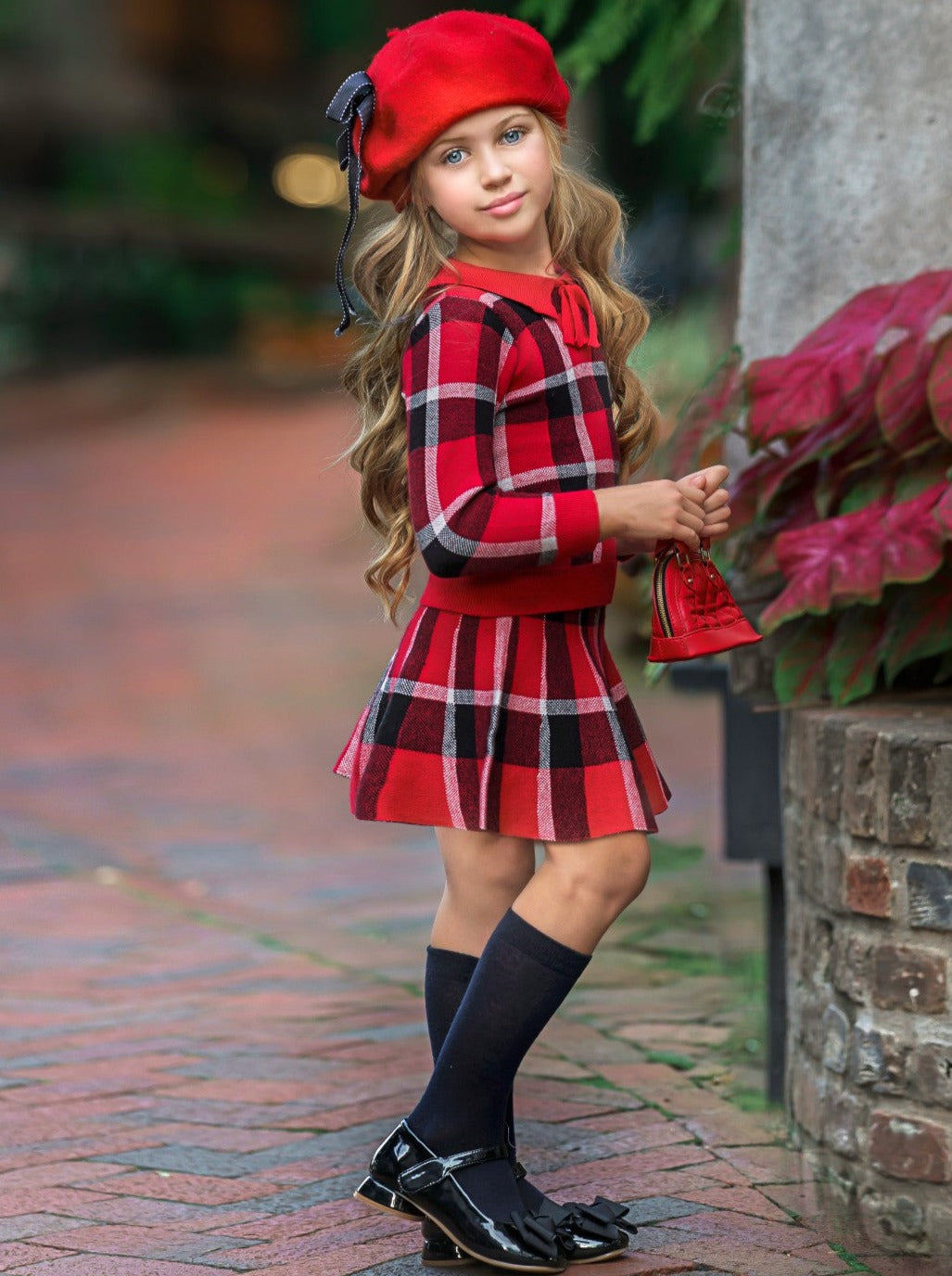 Preppy Chic Outfits | Plaid Sweater & Skirt Set | Mia Belle Girls