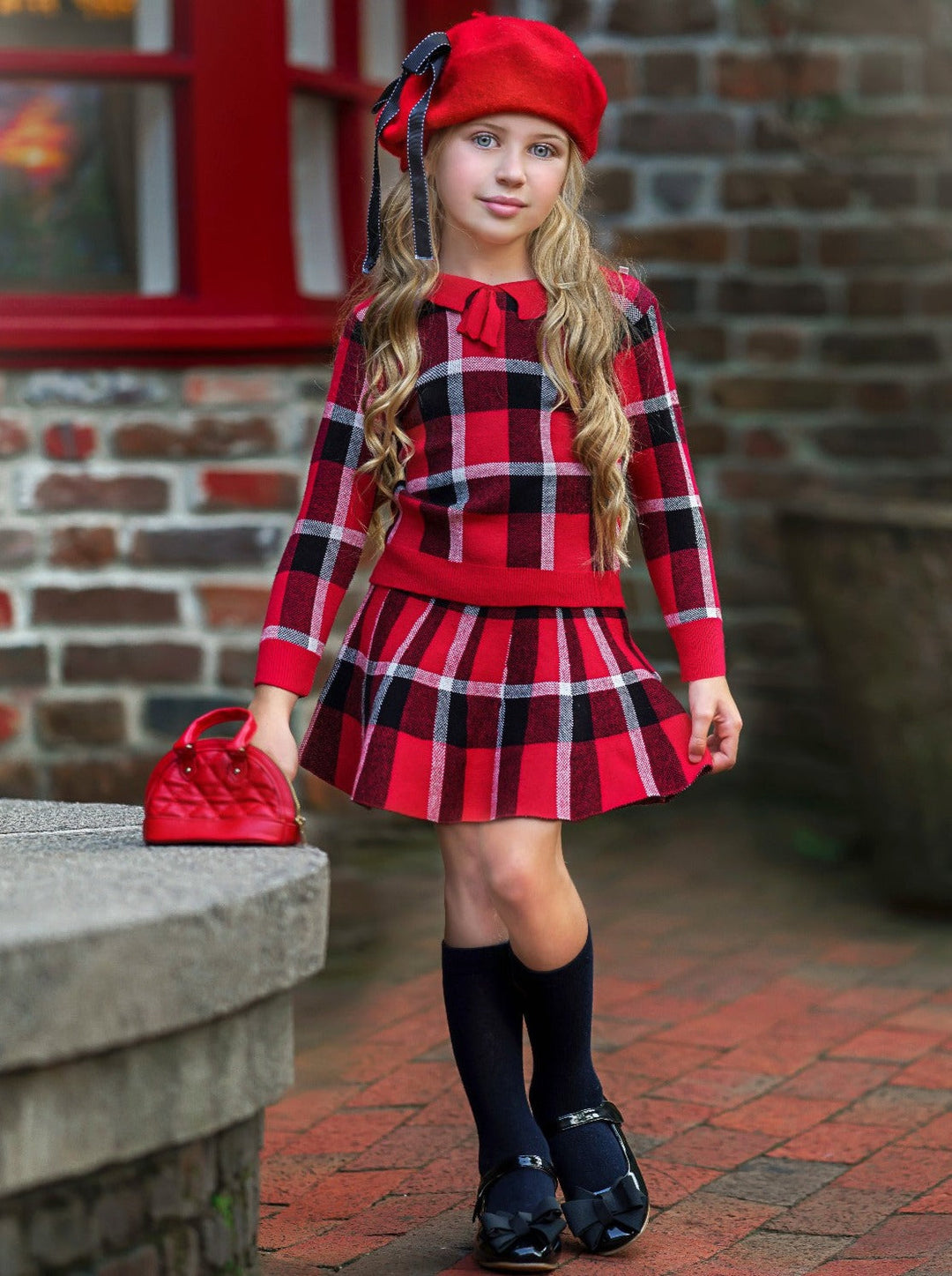 Preppy Chic Outfits | Plaid Sweater & Skirt Set | Mia Belle Girls