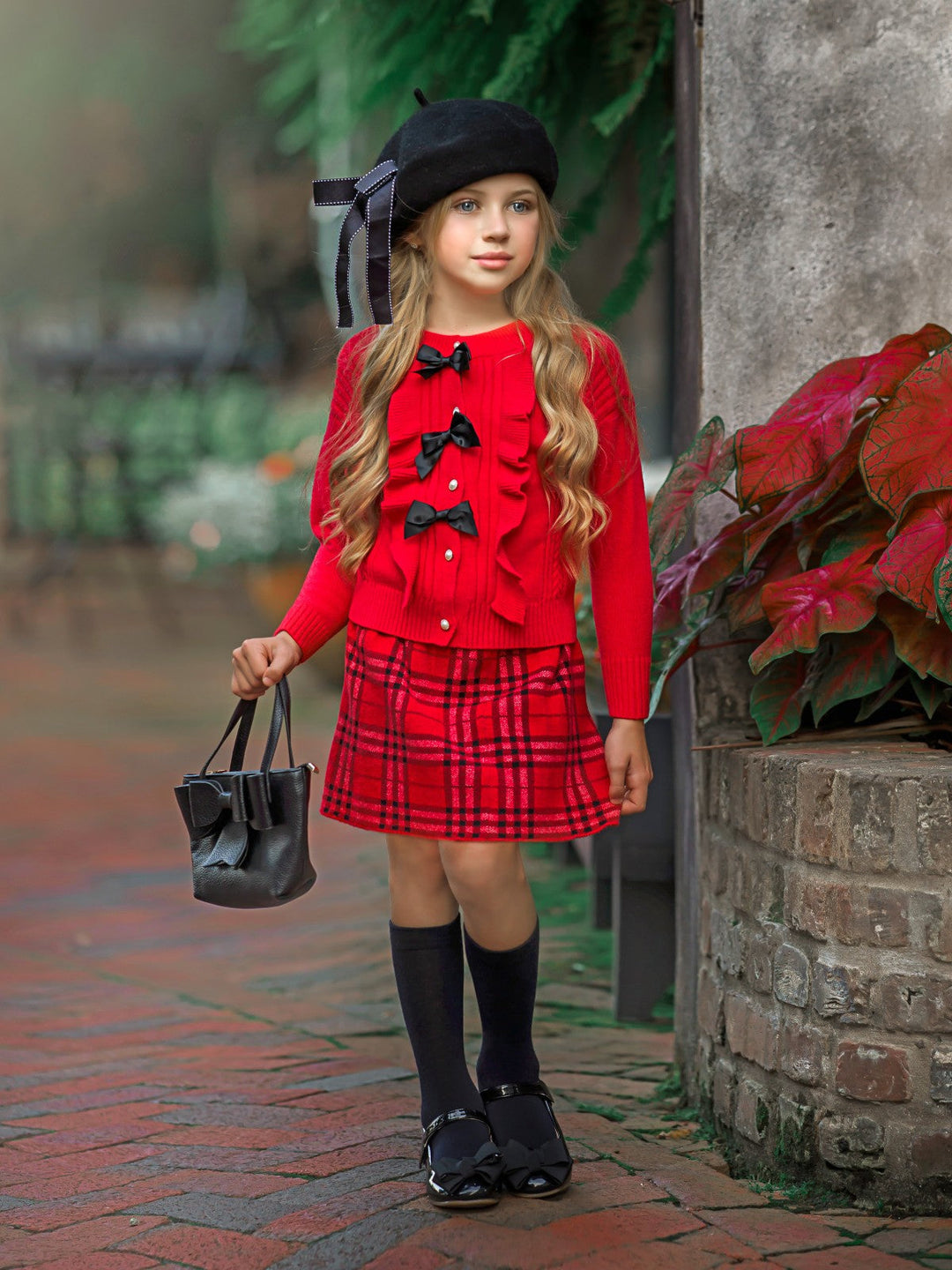 Preppy Chic Set | Pearl Ruffled Sweater & Skirt Set | Mia Belle Girls