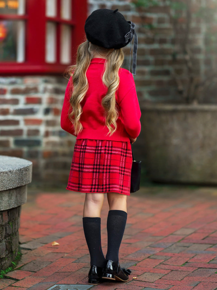 Preppy Chic Set | Pearl Ruffled Sweater & Skirt Set | Mia Belle Girls