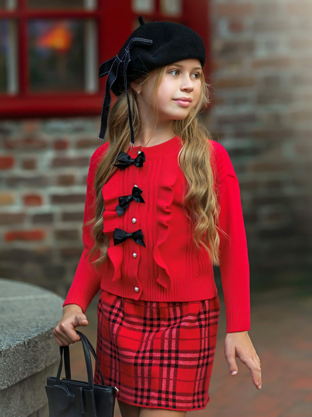 Preppy Chic Set | Pearl Ruffled Sweater & Skirt Set | Mia Belle Girls