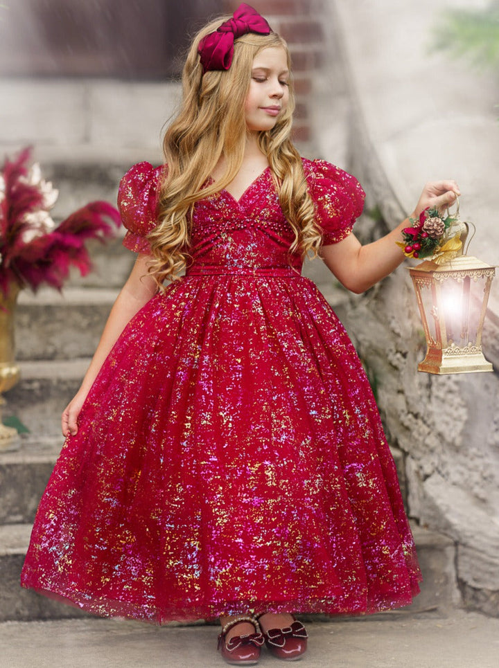 Winter Whimsy Sparkle Puff Sleeve Gown