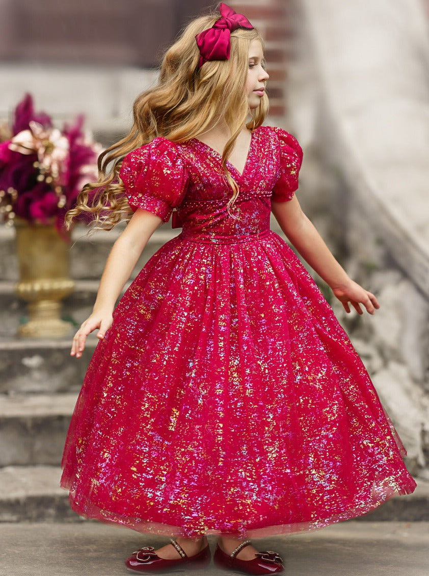 Winter Whimsy Sparkle Puff Sleeve Gown