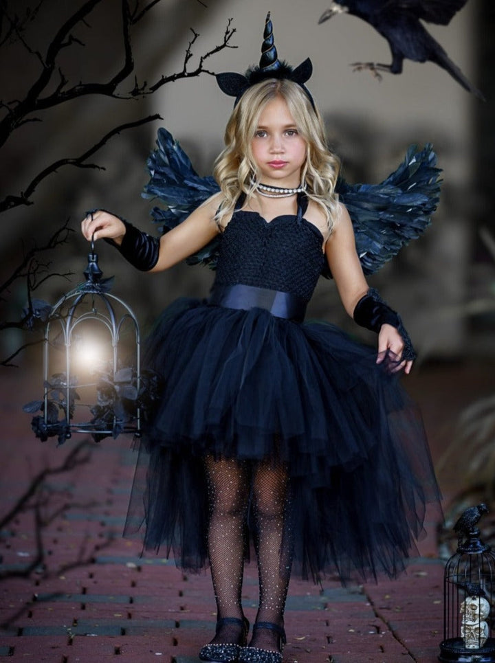 Kids Halloween Costumes | Black Unicorn Tutu Dress | Mia Belle Girls