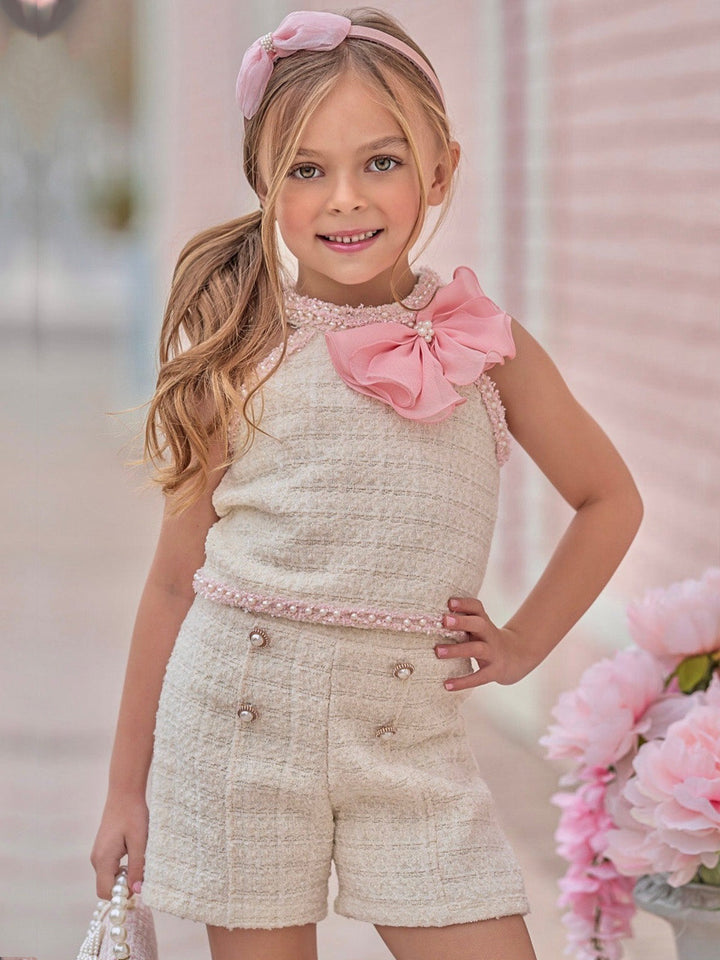 Mia Belle Girls Halter Tweed Top And Short Set | Girls Elevated Casual