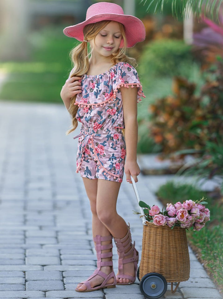 Resort Ready Girls Outfits | Pom Pom Ruffle Top & Overlay Shorts Set