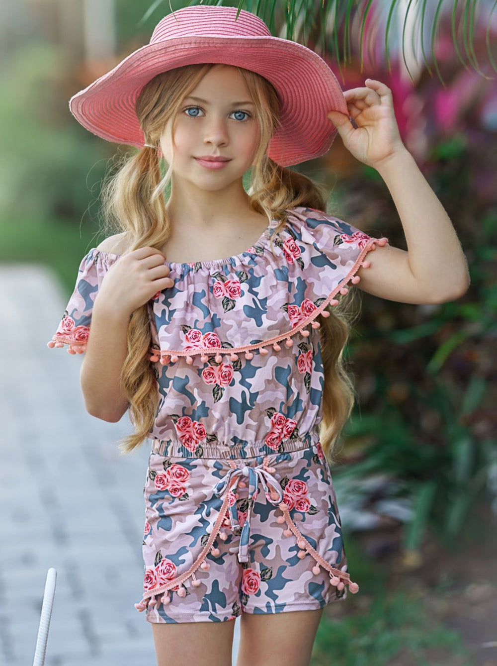 Resort Ready Girls Outfits | Pom Pom Ruffle Top & Overlay Shorts Set