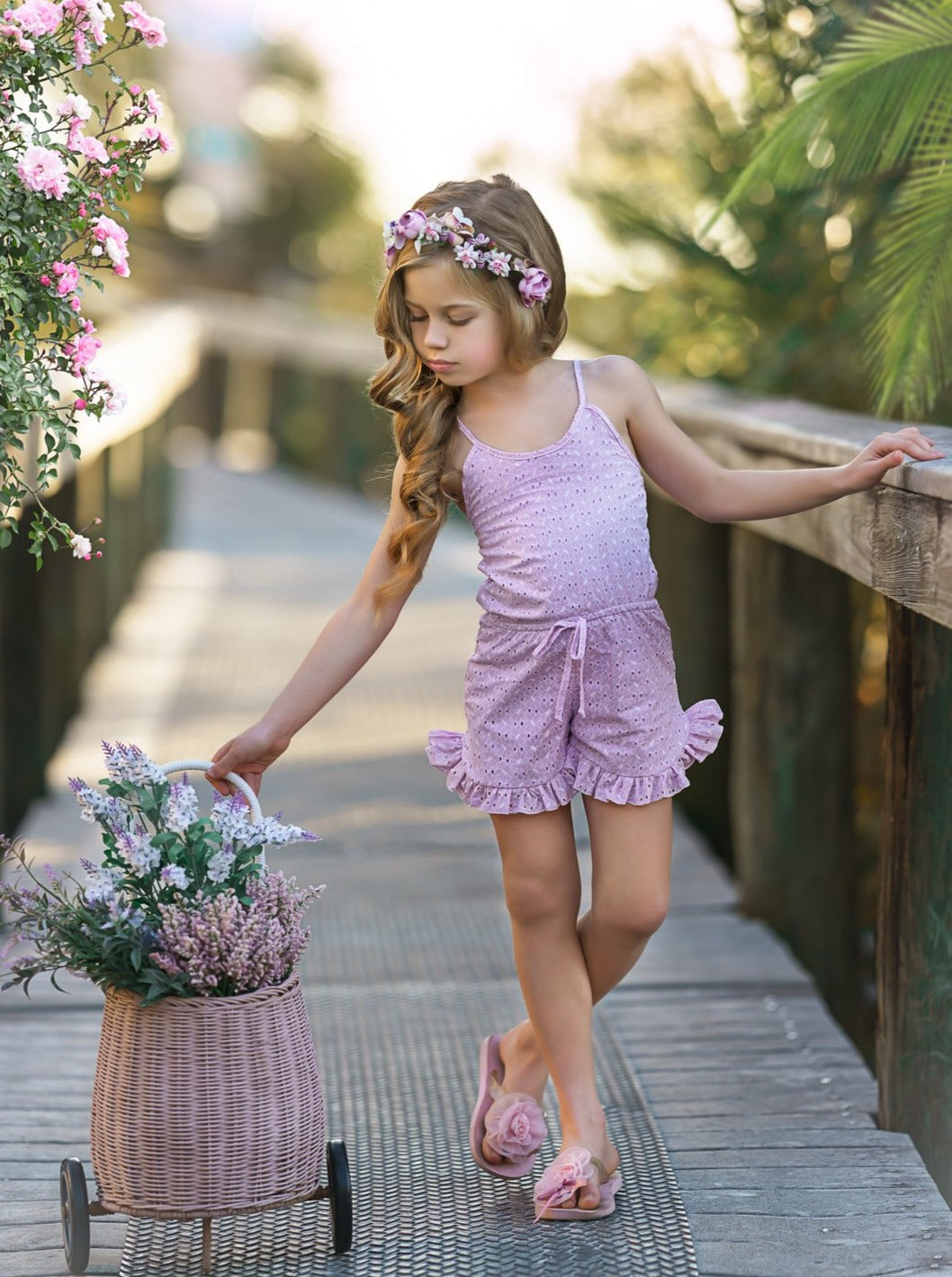 Girls Spring Outfits | Eyelet Halter Drawstring Ruffled Hem Romper