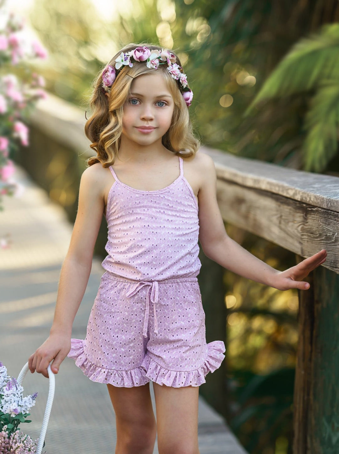 Girls Spring Outfits | Eyelet Halter Drawstring Ruffled Hem Romper