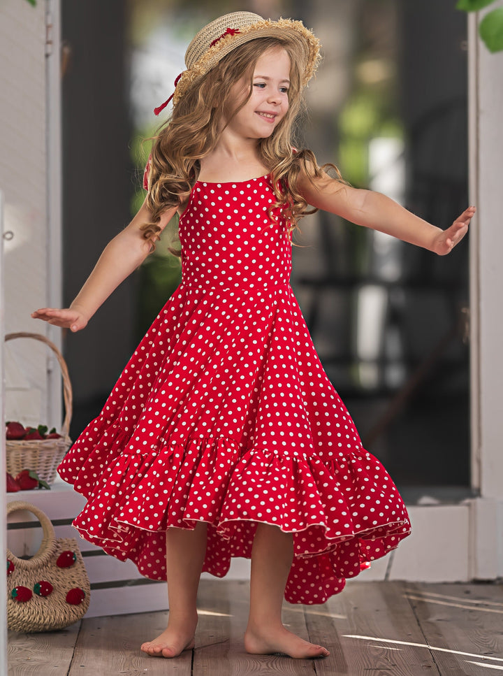 Mia Belle Girls Red Polka Dot Hi-Lo Dress | Girls Spring Dresses