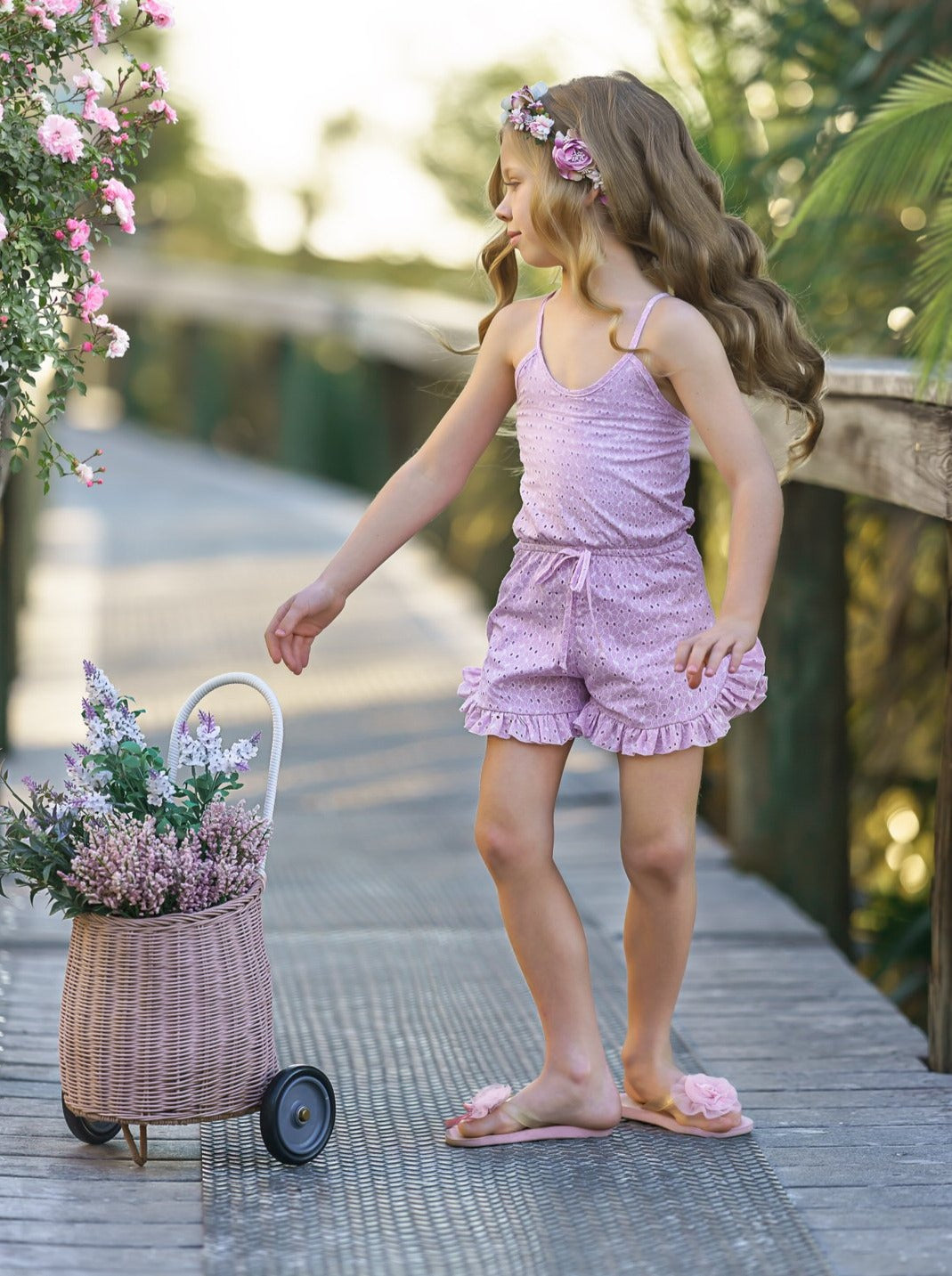 Girls Spring Outfits | Eyelet Halter Drawstring Ruffled Hem Romper