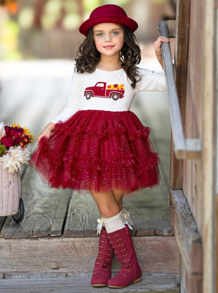 Vintage Truck Leaves Ruffled Tutu Dress