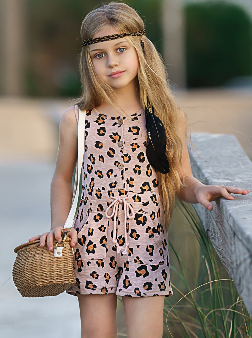 Toddler Spring Outfits | Little Girls Leopard Print Drawstring Romper