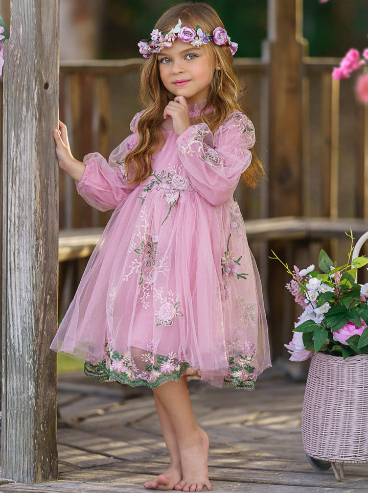 Little Girls Flower Embroidered Lace Dress | Toddler Spring Dresses