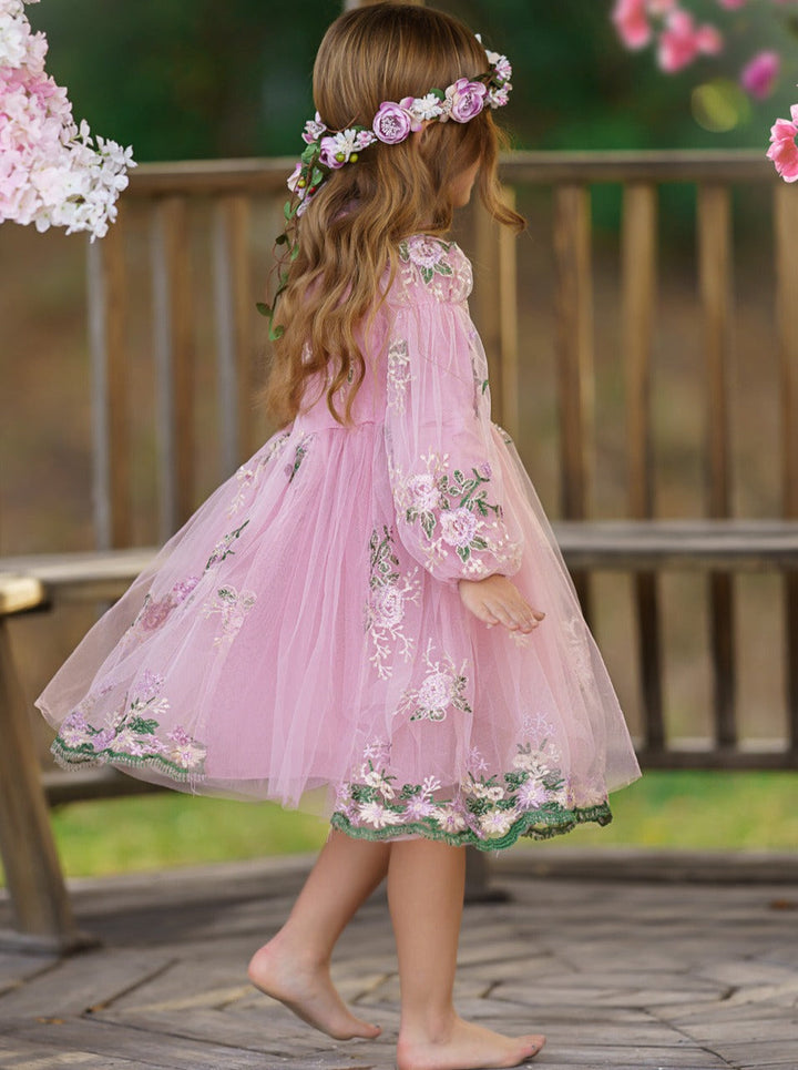 Little Girls Flower Embroidered Lace Dress | Toddler Spring Dresses