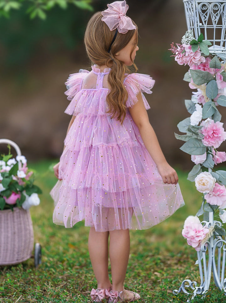 Mia Belle Girls Sequined Pink Tiered Tulle Dress | Girls Dresses