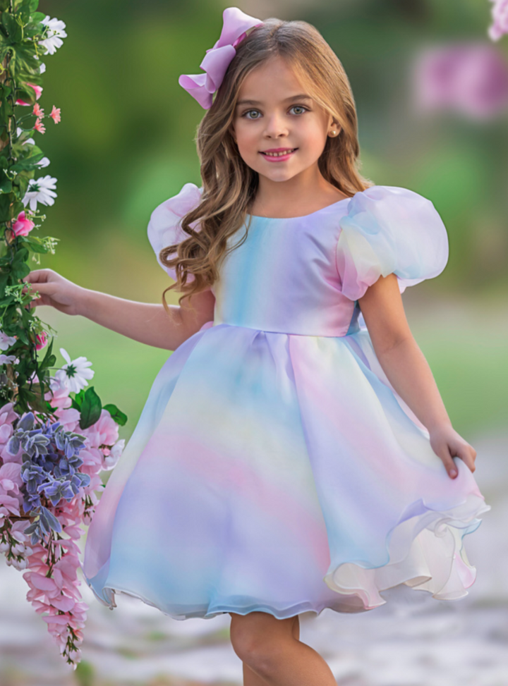 Mia Belle Girls Pastel Puff Sleeve Dress | Girls Spring Dresses