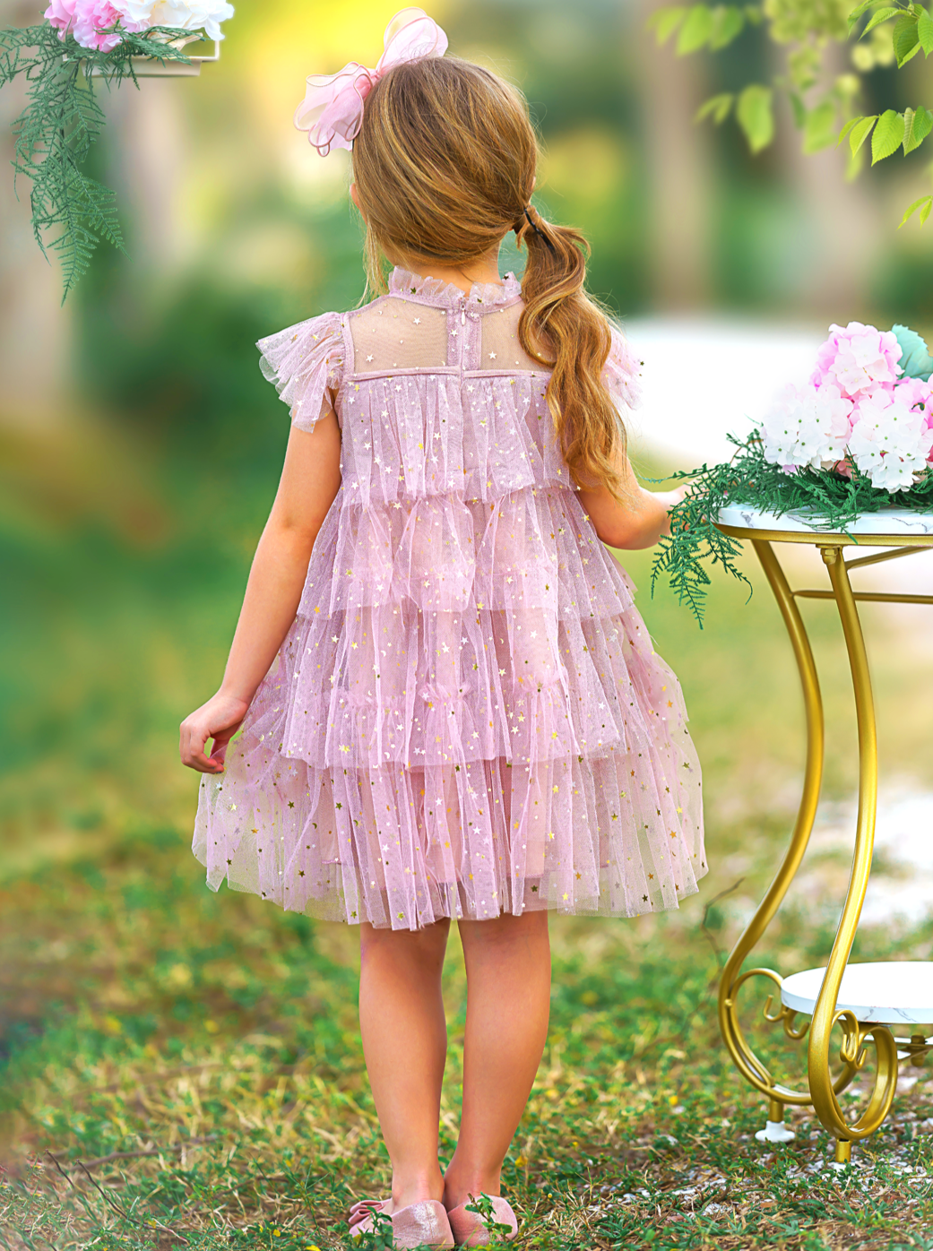 Mia Belle Girls Light Pink Sequin Tiered Tulle Dress | Girls Dresses