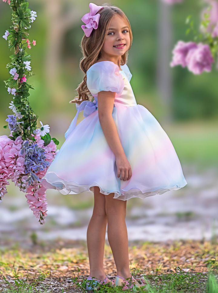 Mia Belle Girls Pastel Puff Sleeve Dress | Girls Spring Dresses