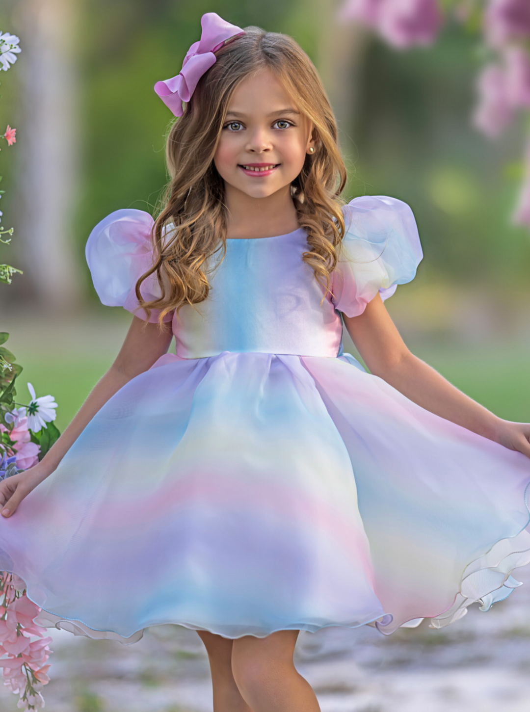 Mia Belle Girls Pastel Puff Sleeve Dress | Girls Spring Dresses