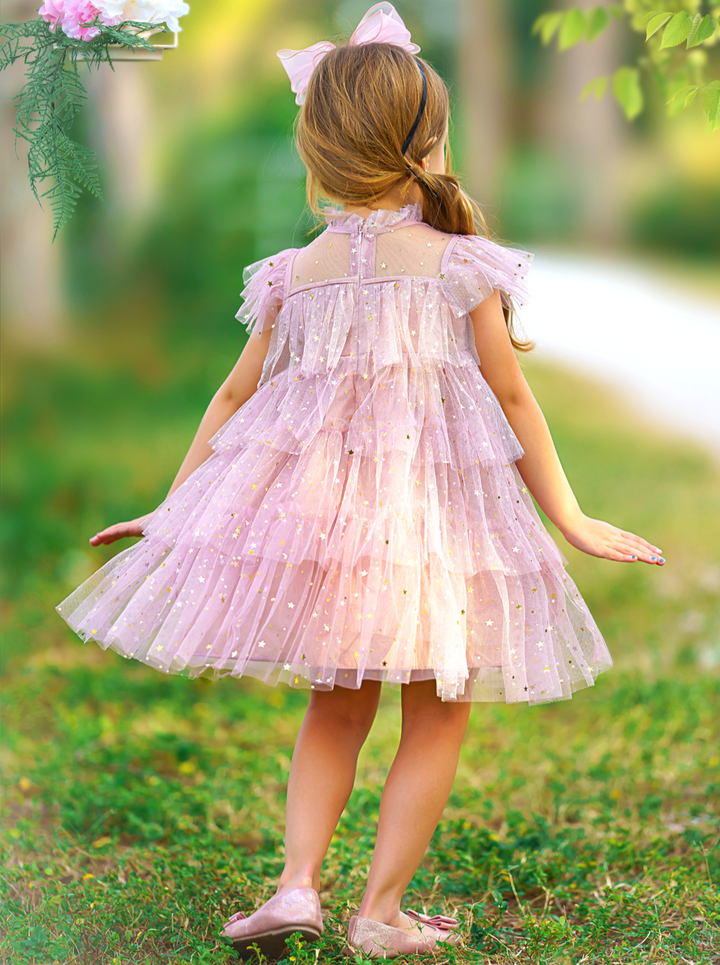 Mia Belle Girls Light Pink Sequin Tiered Tulle Dress | Girls Dresses