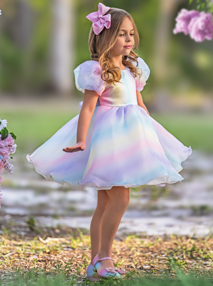 Mia Belle Girls Pastel Puff Sleeve Dress | Girls Spring Dresses