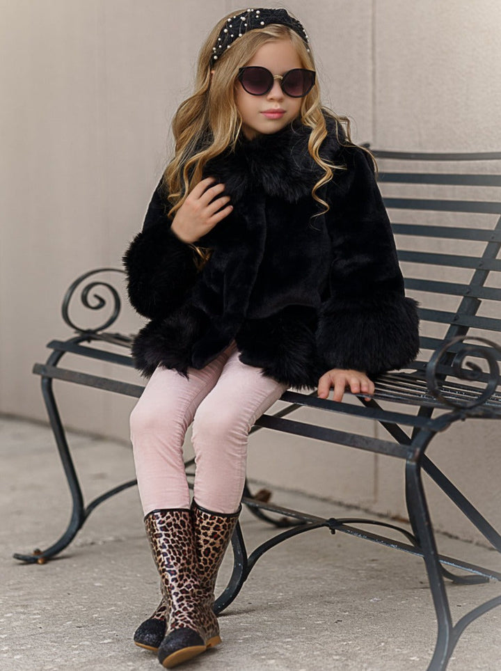 Girls Medium Long Faux Fur Coat 9Mon-7Y Black