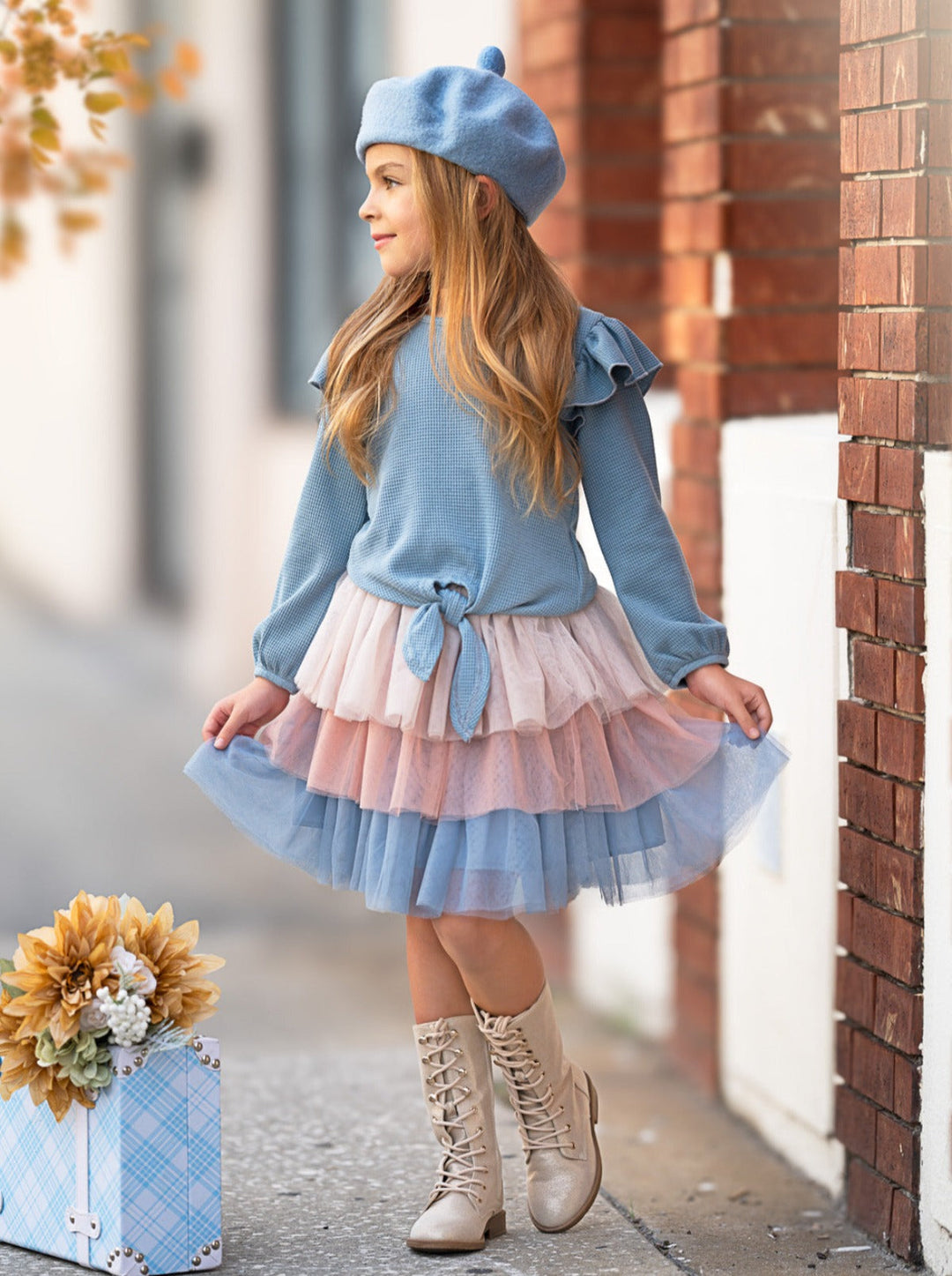 Blue Ruffle Top and Layered Tutu Skirt Set