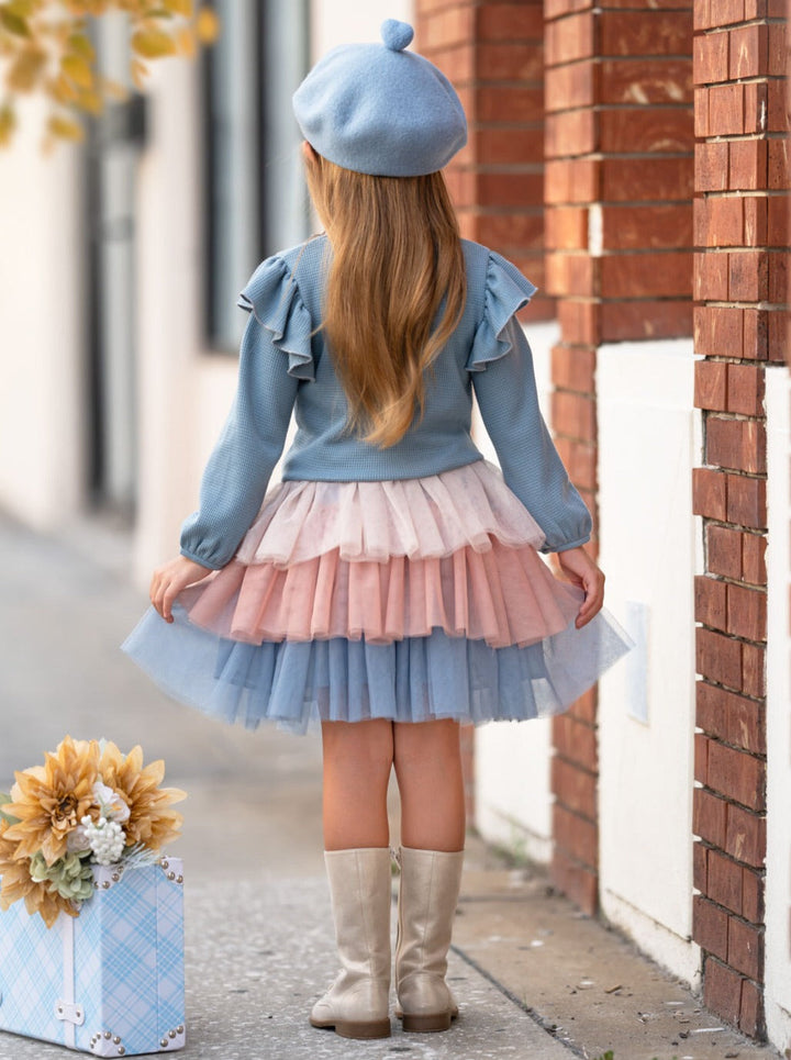 Blue Ruffle Top and Layered Tutu Skirt Set