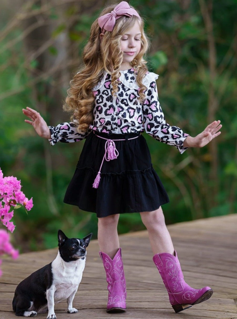 Cute Outfits For Girls | Leopard Heart Blouse & Skirt Set | Girls Boutique