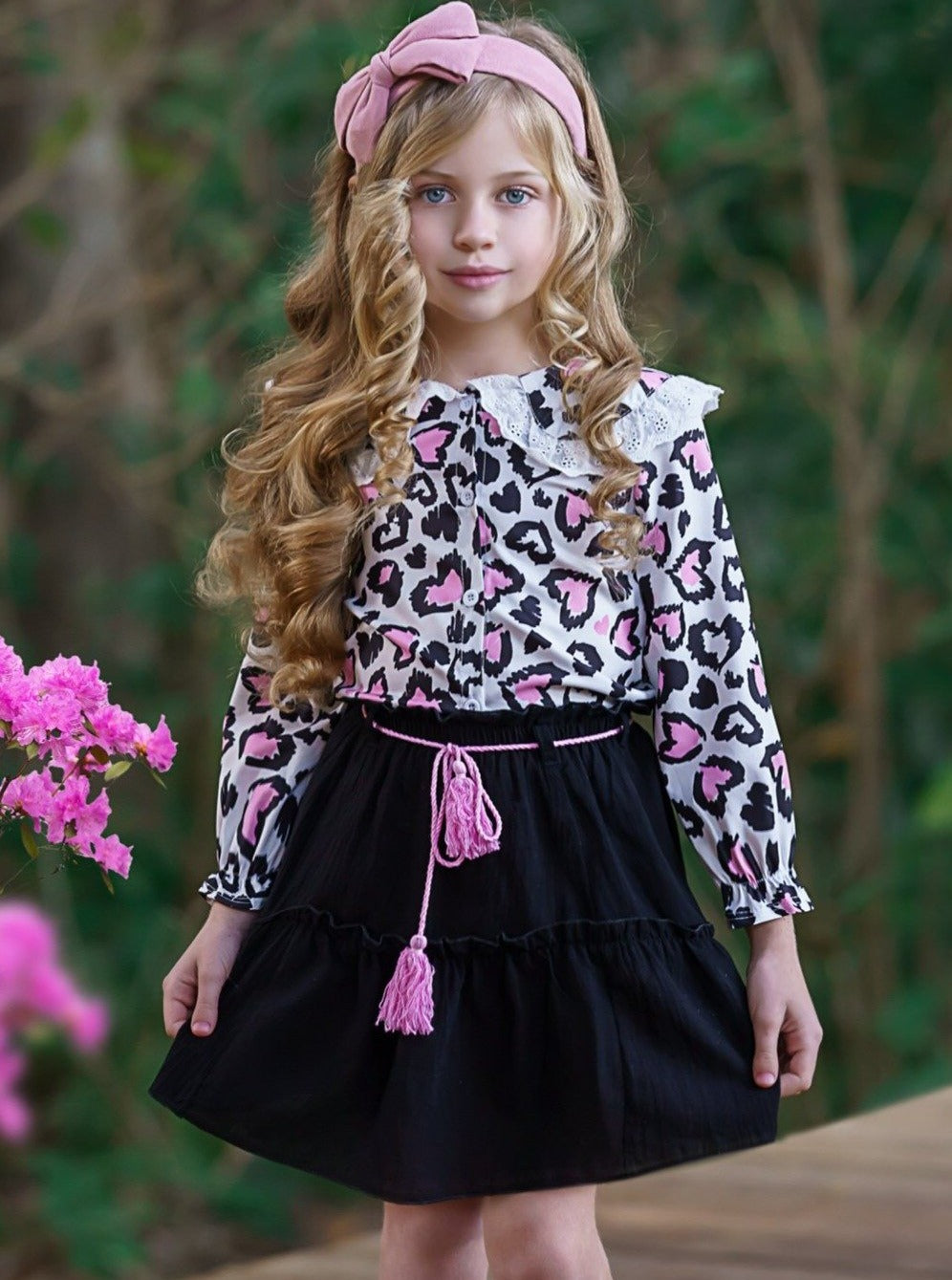 Cute Outfits For Girls | Leopard Heart Blouse & Skirt Set | Girls Boutique