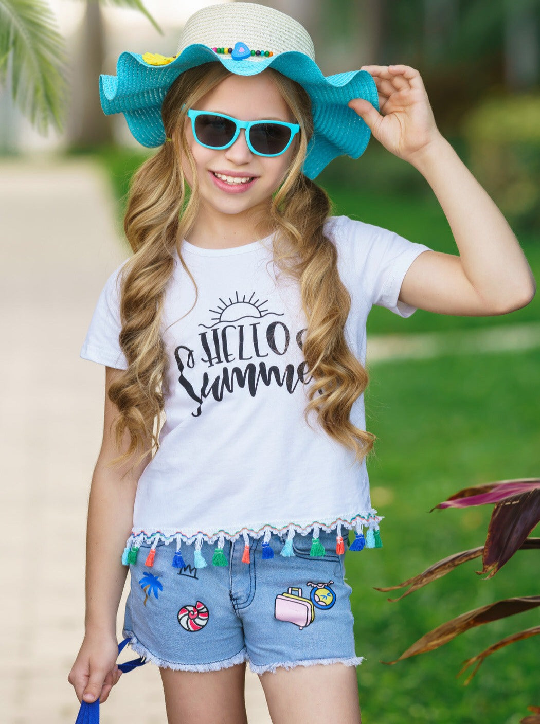 Mia Belle Girls Hello Summer Top & Denim Shorts Set | Resort Wear