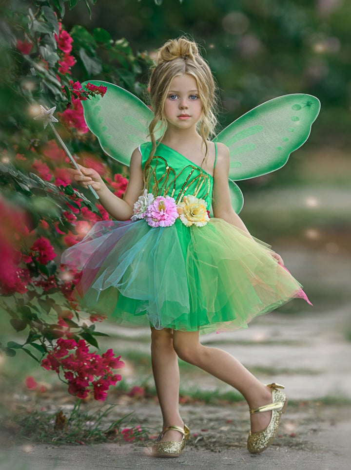 Girls Flower Sequined Tinkerbell Inspired Halloween Costume