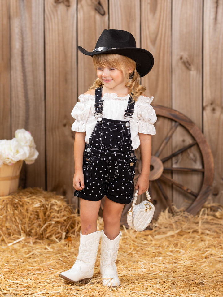 Posh Polka Dot Cuffed Denim Overalls