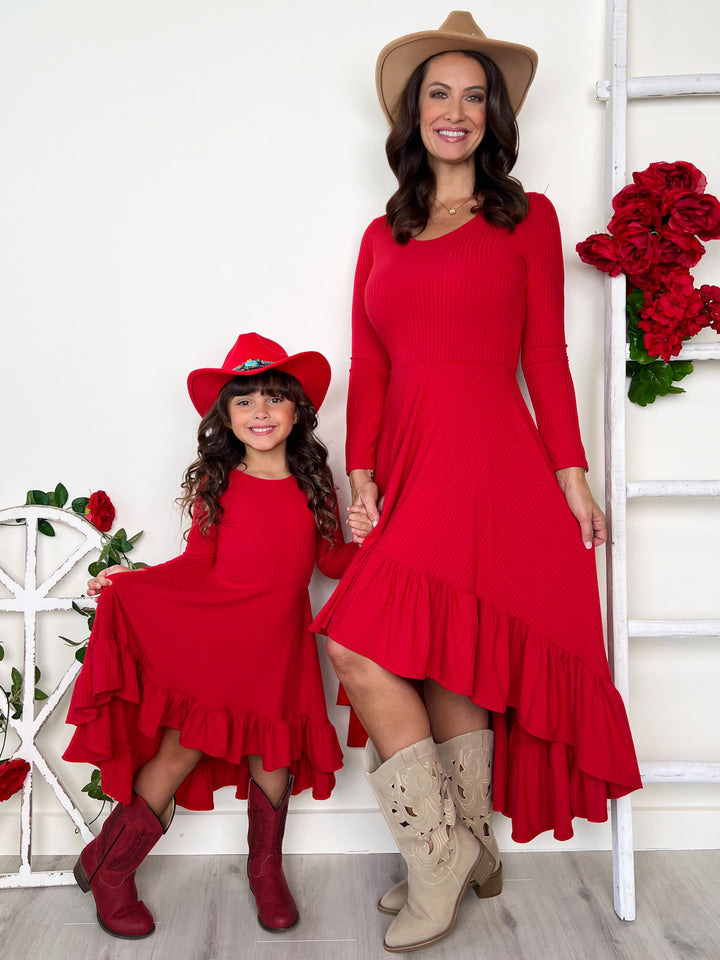 Mommy and Me Ruffled Rib Hi-Lo Twirl Dress